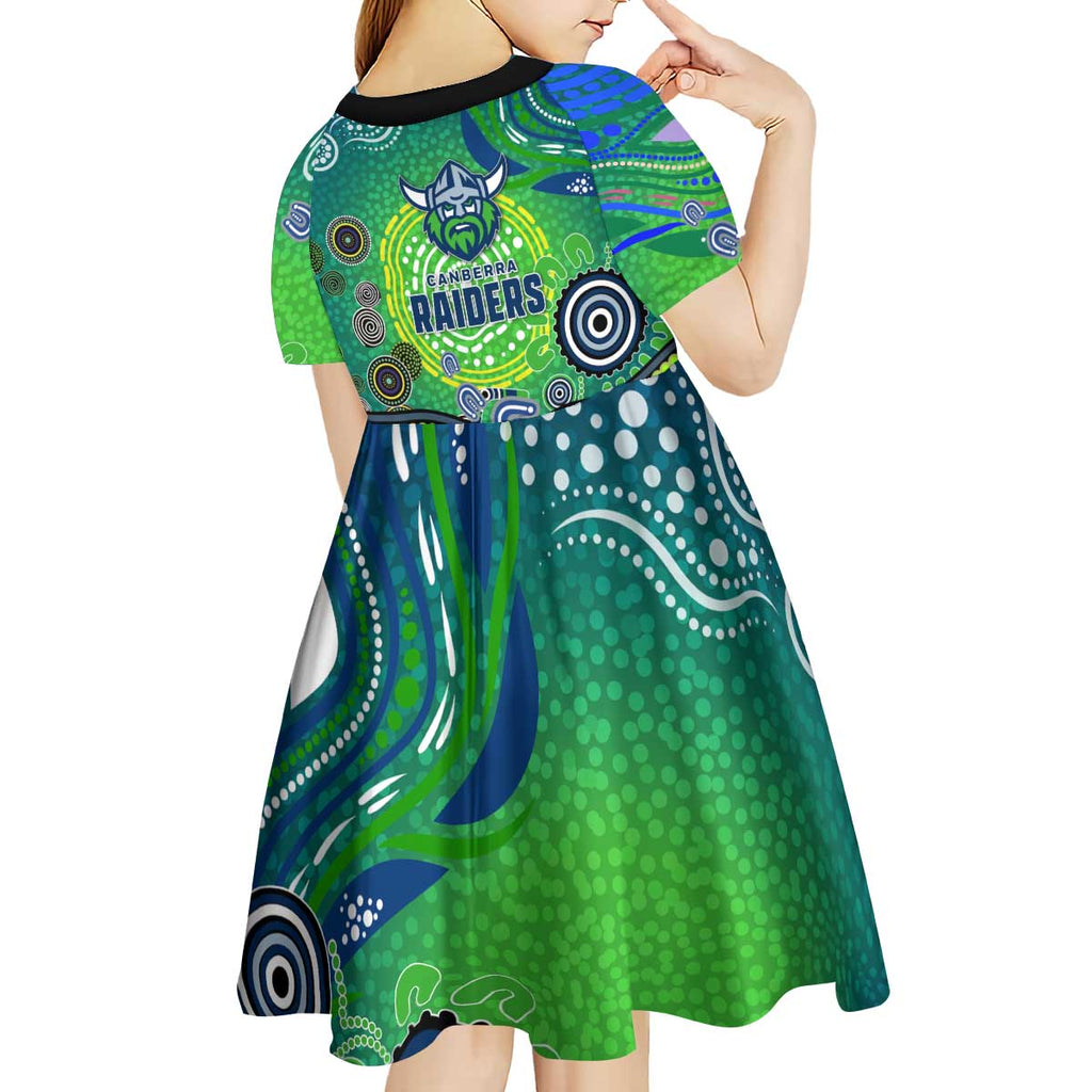 Canberra Raiders Rugby Kid Short Sleeve Dress Australian Aboriginal Dot Painting Style