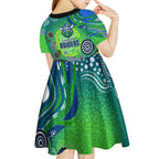 Canberra Raiders Rugby Kid Short Sleeve Dress Australian Aboriginal Dot Painting Style