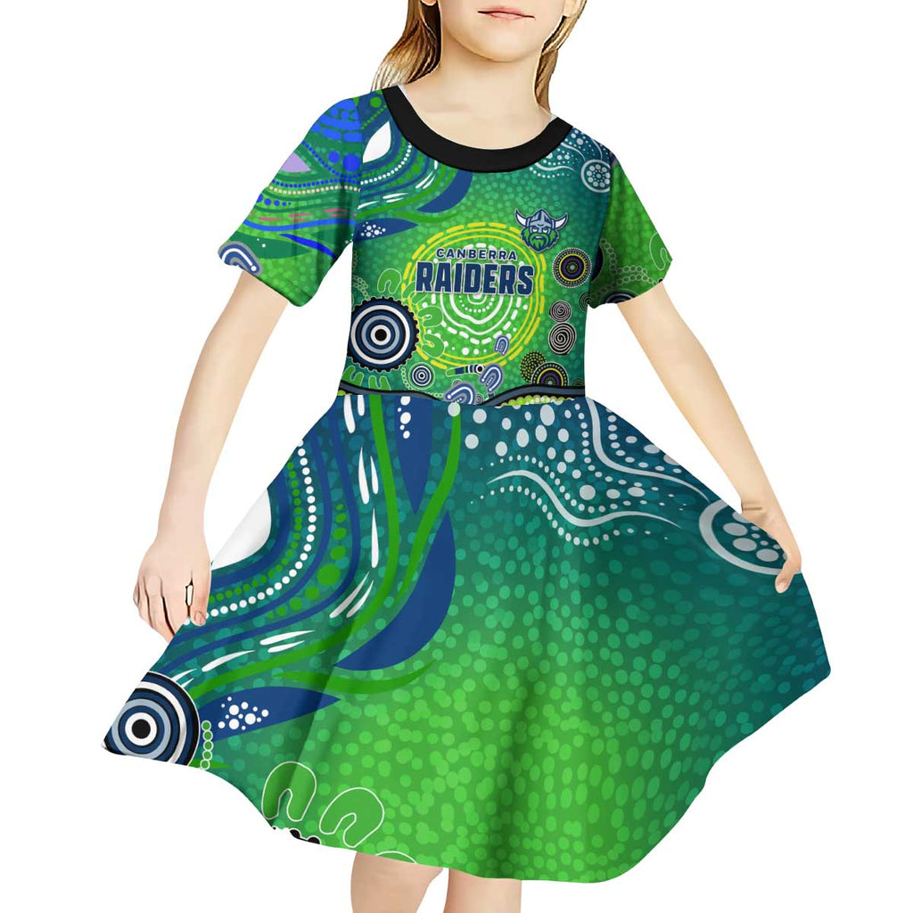Canberra Raiders Rugby Kid Short Sleeve Dress Australian Aboriginal Dot Painting Style