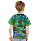 Canberra Raiders Rugby Kid T Shirt Australian Aboriginal Dot Painting Style