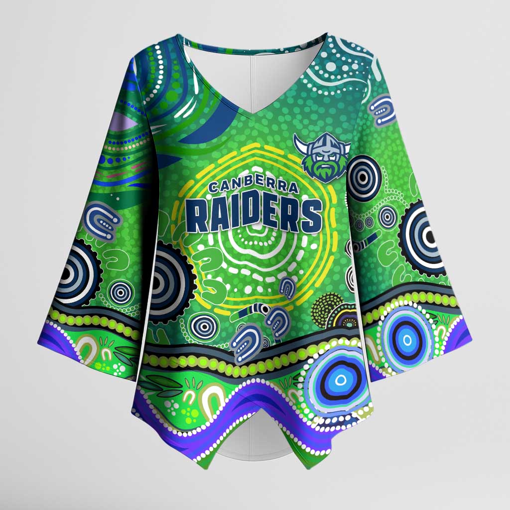 Canberra Raiders Rugby Kimono Sleeve Blouse Australian Aboriginal Dot Painting Style