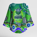 Canberra Raiders Rugby Kimono Sleeve Blouse Australian Aboriginal Dot Painting Style