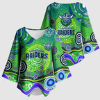 Canberra Raiders Rugby Kimono Sleeve Blouse Australian Aboriginal Dot Painting Style