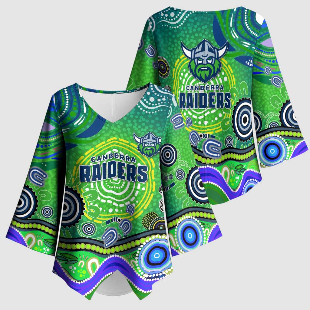 Canberra Raiders Rugby Kimono Sleeve Blouse Australian Aboriginal Dot Painting Style