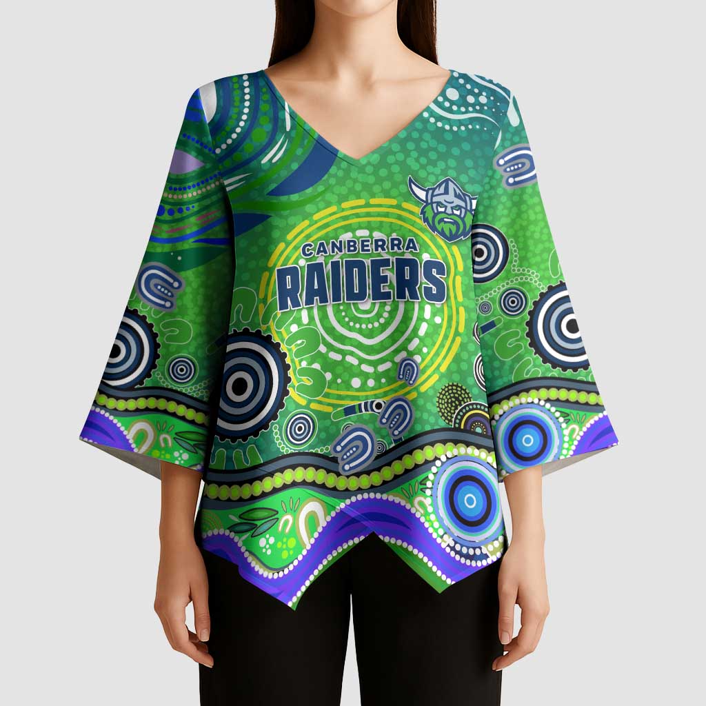 Canberra Raiders Rugby Kimono Sleeve Blouse Australian Aboriginal Dot Painting Style