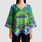 Canberra Raiders Rugby Kimono Sleeve Blouse Australian Aboriginal Dot Painting Style