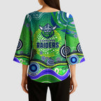 Canberra Raiders Rugby Kimono Sleeve Blouse Australian Aboriginal Dot Painting Style