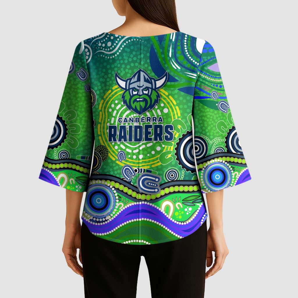 Canberra Raiders Rugby Kimono Sleeve Blouse Australian Aboriginal Dot Painting Style