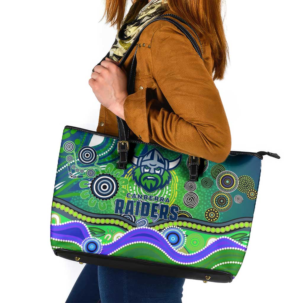 Canberra Raiders Rugby Leather Tote Bag Australian Aboriginal Dot Painting Style