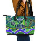 Canberra Raiders Rugby Leather Tote Bag Australian Aboriginal Dot Painting Style