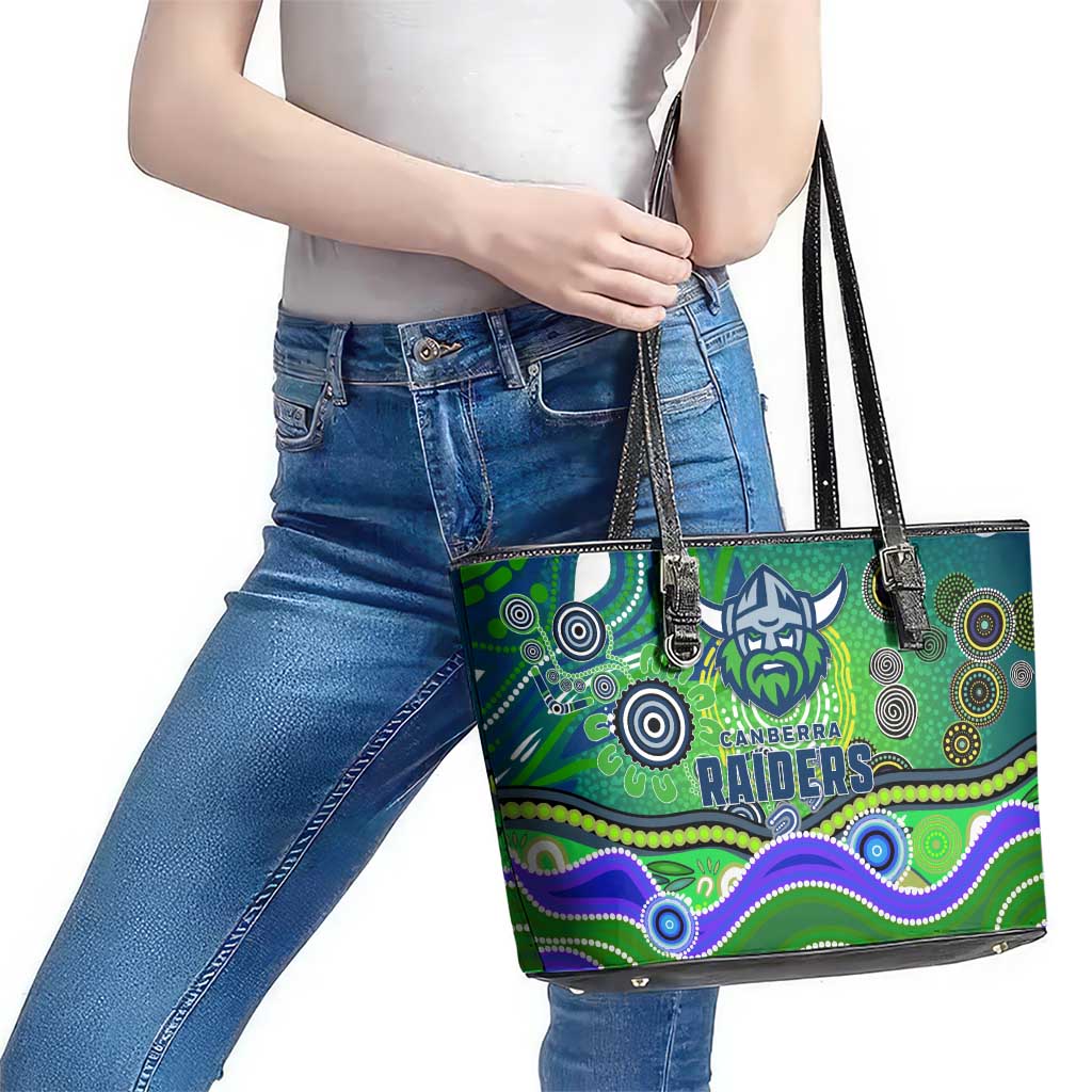 Canberra Raiders Rugby Leather Tote Bag Australian Aboriginal Dot Painting Style