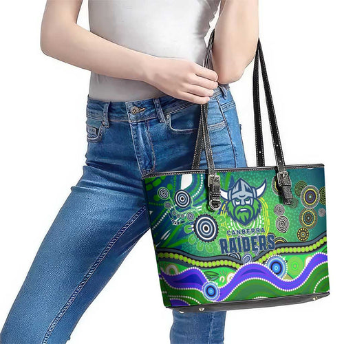 Canberra Raiders Rugby Leather Tote Bag Australian Aboriginal Dot Painting Style