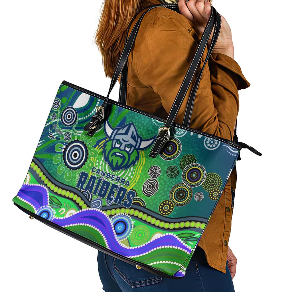 Canberra Raiders Rugby Leather Tote Bag Australian Aboriginal Dot Painting Style