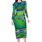 Canberra Raiders Rugby Long Sleeve Bodycon Dress Australian Aboriginal Dot Painting Style