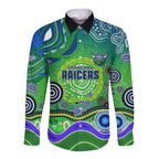 Canberra Raiders Rugby Long Sleeve Button Shirt Australian Aboriginal Dot Painting Style