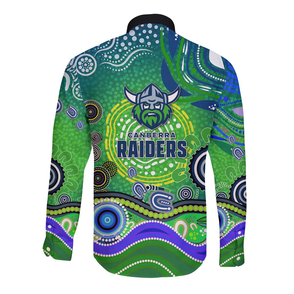 Canberra Raiders Rugby Long Sleeve Button Shirt Australian Aboriginal Dot Painting Style