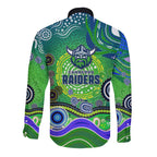 Canberra Raiders Rugby Long Sleeve Button Shirt Australian Aboriginal Dot Painting Style