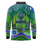 Canberra Raiders Rugby Long Sleeve Polo Shirt Australian Aboriginal Dot Painting Style