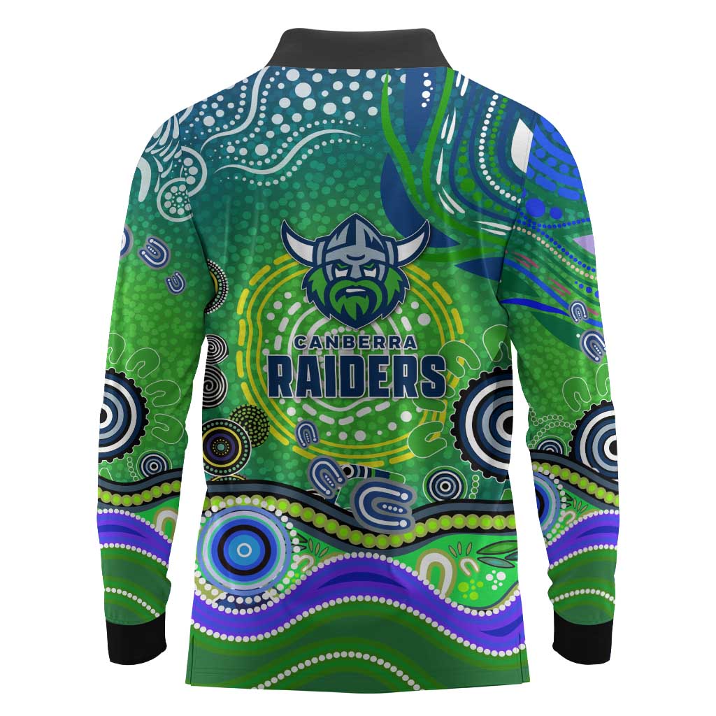 Canberra Raiders Rugby Long Sleeve Polo Shirt Australian Aboriginal Dot Painting Style