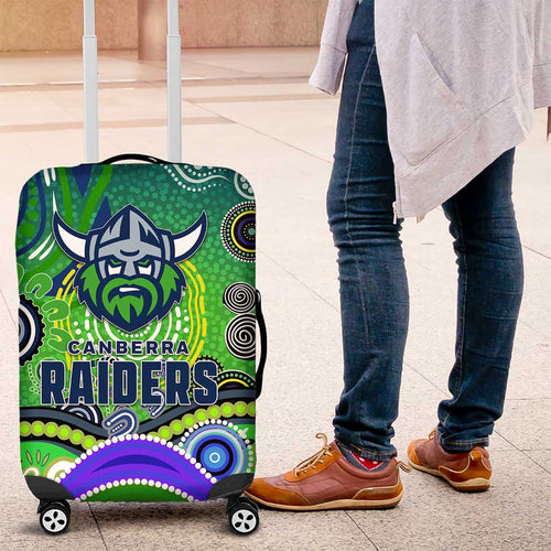 Canberra Raiders Rugby Luggage Cover Australian Aboriginal Dot Painting Style