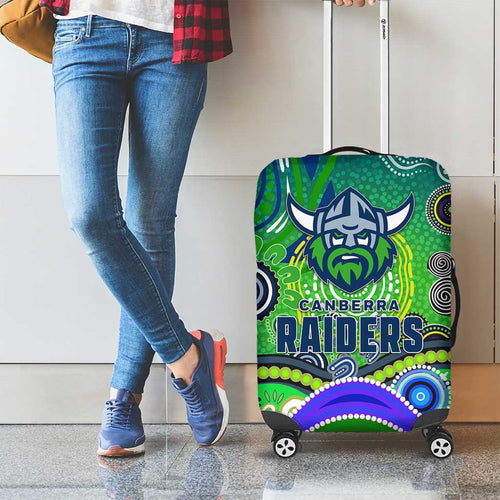 Canberra Raiders Rugby Luggage Cover Australian Aboriginal Dot Painting Style