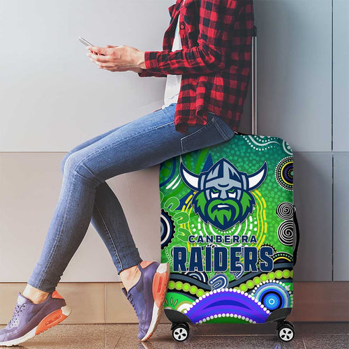 Canberra Raiders Rugby Luggage Cover Australian Aboriginal Dot Painting Style