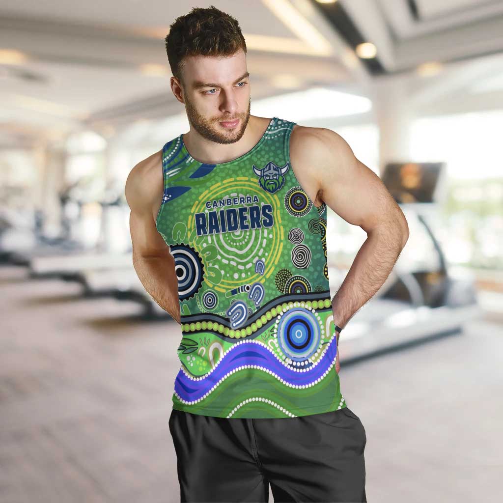 Canberra Raiders Rugby Men Tank Top Australian Aboriginal Dot Painting Style
