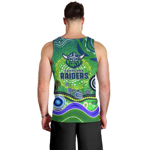 Canberra Raiders Rugby Men Tank Top Australian Aboriginal Dot Painting Style