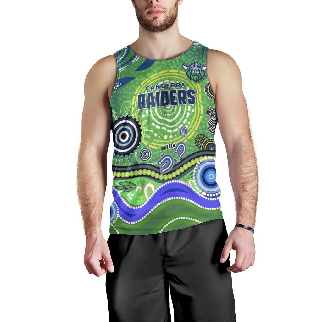 Canberra Raiders Rugby Men Tank Top Australian Aboriginal Dot Painting Style