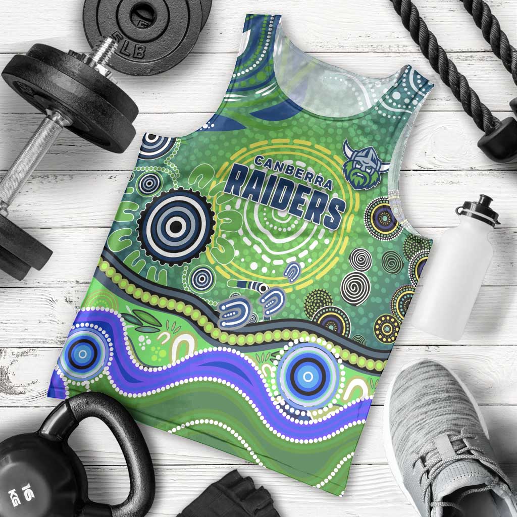 Canberra Raiders Rugby Men Tank Top Australian Aboriginal Dot Painting Style