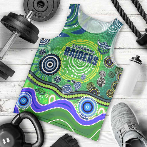 Canberra Raiders Rugby Men Tank Top Australian Aboriginal Dot Painting Style