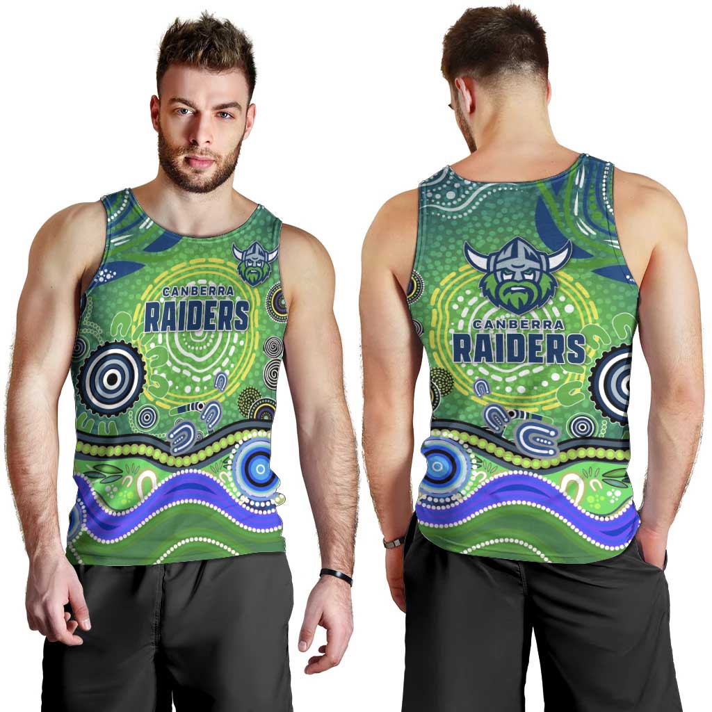 Canberra Raiders Rugby Men Tank Top Australian Aboriginal Dot Painting Style