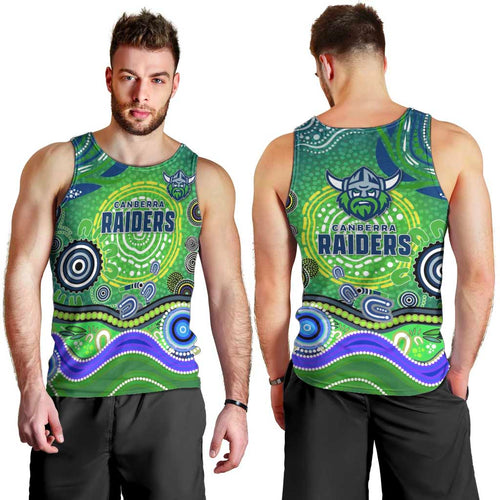 Canberra Raiders Rugby Men Tank Top Australian Aboriginal Dot Painting Style