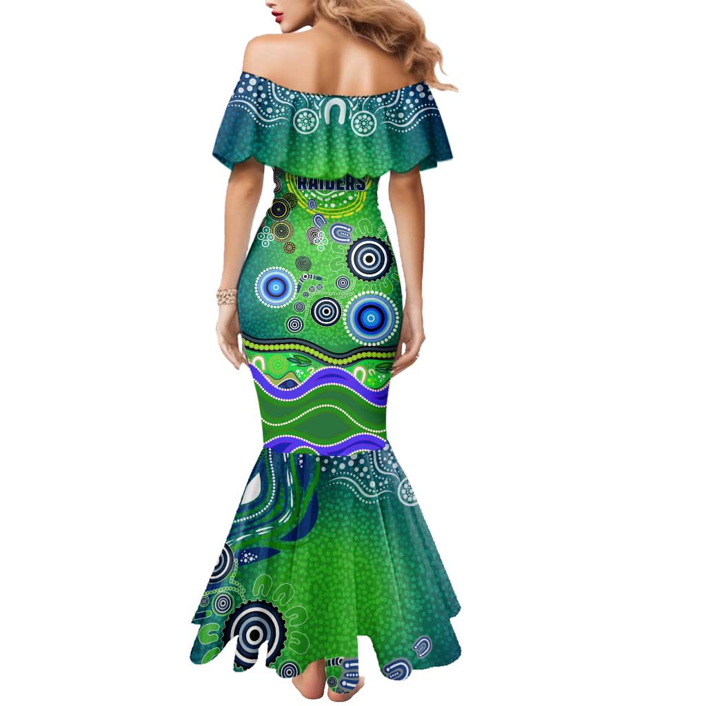 Canberra Raiders Rugby Mermaid Dress Australian Aboriginal Dot Painting Style