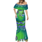 Canberra Raiders Rugby Mermaid Dress Australian Aboriginal Dot Painting Style