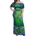 Canberra Raiders Rugby Off Shoulder Maxi Dress Australian Aboriginal Dot Painting Style