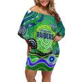 Canberra Raiders Rugby Off Shoulder Short Dress Australian Aboriginal Dot Painting Style