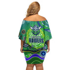 Canberra Raiders Rugby Off Shoulder Short Dress Australian Aboriginal Dot Painting Style
