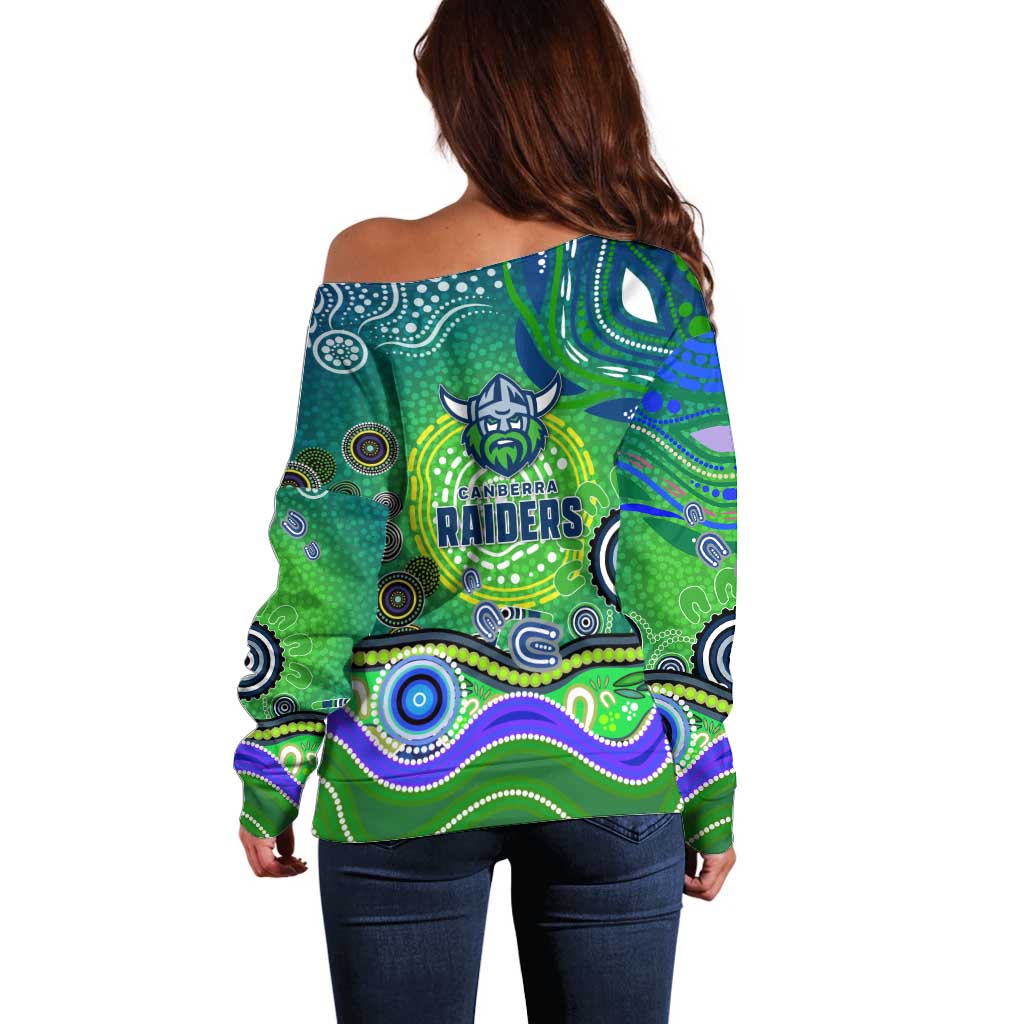 Canberra Raiders Rugby Off Shoulder Sweater Australian Aboriginal Dot Painting Style