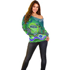 Canberra Raiders Rugby Off Shoulder Sweater Australian Aboriginal Dot Painting Style