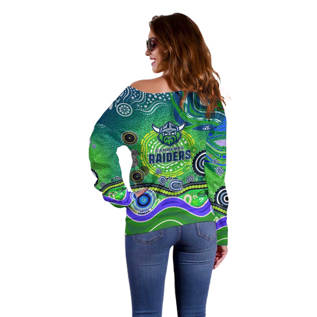 Canberra Raiders Rugby Off Shoulder Sweater Australian Aboriginal Dot Painting Style