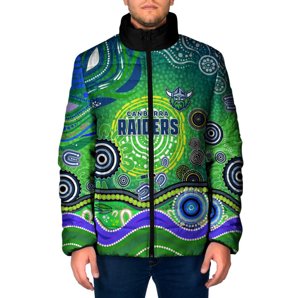 Canberra Raiders Rugby Padded Jacket Australian Aboriginal Dot Painting Style