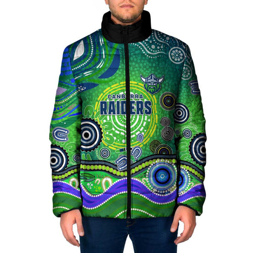 Canberra Raiders Rugby Padded Jacket Australian Aboriginal Dot Painting Style