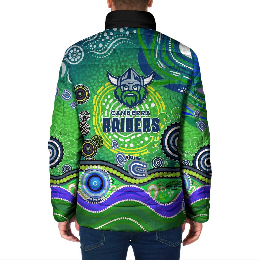 Canberra Raiders Rugby Padded Jacket Australian Aboriginal Dot Painting Style