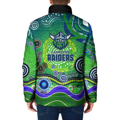 Canberra Raiders Rugby Padded Jacket Australian Aboriginal Dot Painting Style