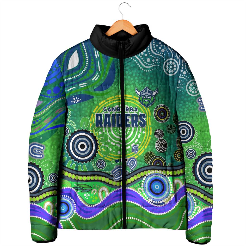 Canberra Raiders Rugby Padded Jacket Australian Aboriginal Dot Painting Style