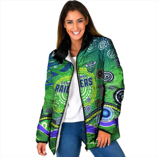 Canberra Raiders Rugby Padded Jacket Australian Aboriginal Dot Painting Style