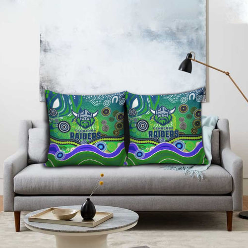 Canberra Raiders Rugby Pillow Cover Australian Aboriginal Dot Painting Style