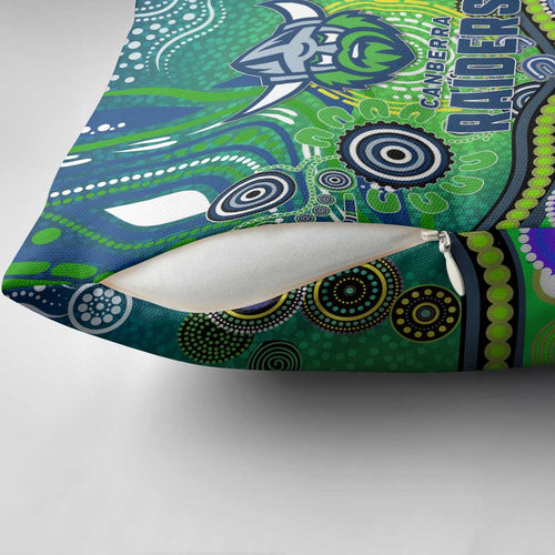 Canberra Raiders Rugby Pillow Cover Australian Aboriginal Dot Painting Style
