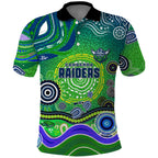 Canberra Raiders Rugby Polo Shirt Australian Aboriginal Dot Painting Style